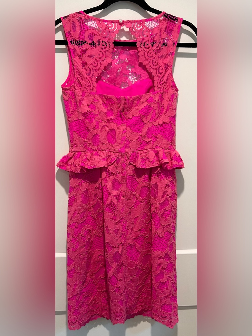 Lilly Pulitzer Pink Lace Peplum Sheath Dress Wedding Guest Size 0 - Picture 7 of 10
